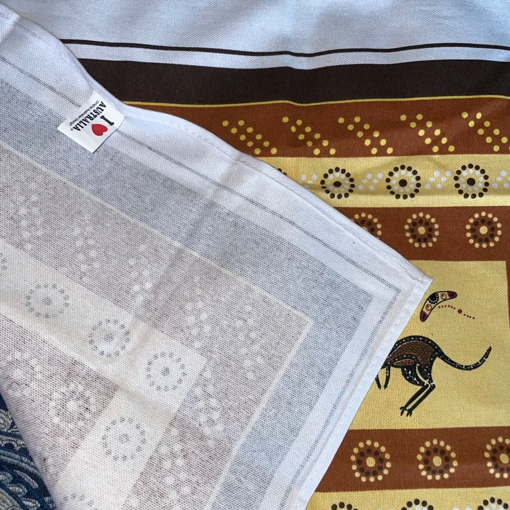 I Love Australia Kangaroo Boomerang Dot Art Cotton Tea Towel Brown Ochre 30